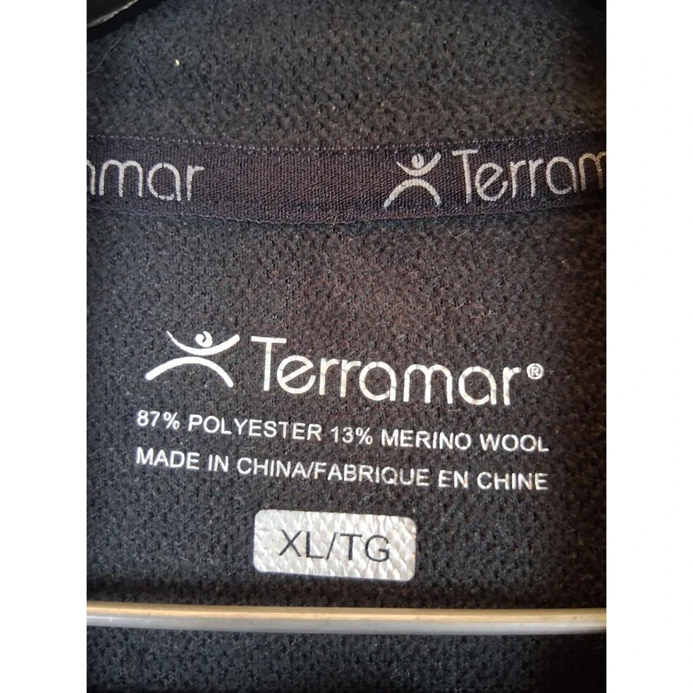 Terramar Womens Jacket XL‎ Black Fleece 1/4 Zip Merino Wool Blend Baselayer